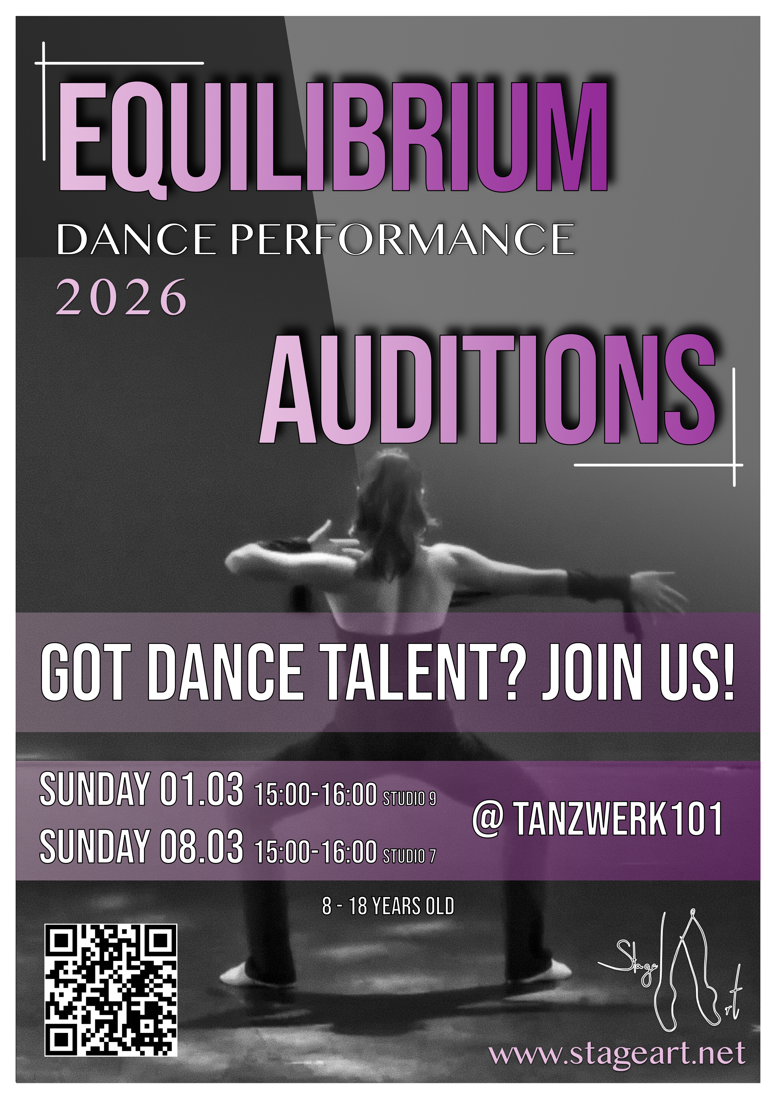 Auditions for StageArt's original dance show 'Equilibrium'. March 2026. Tanzwerk 101 Zurich